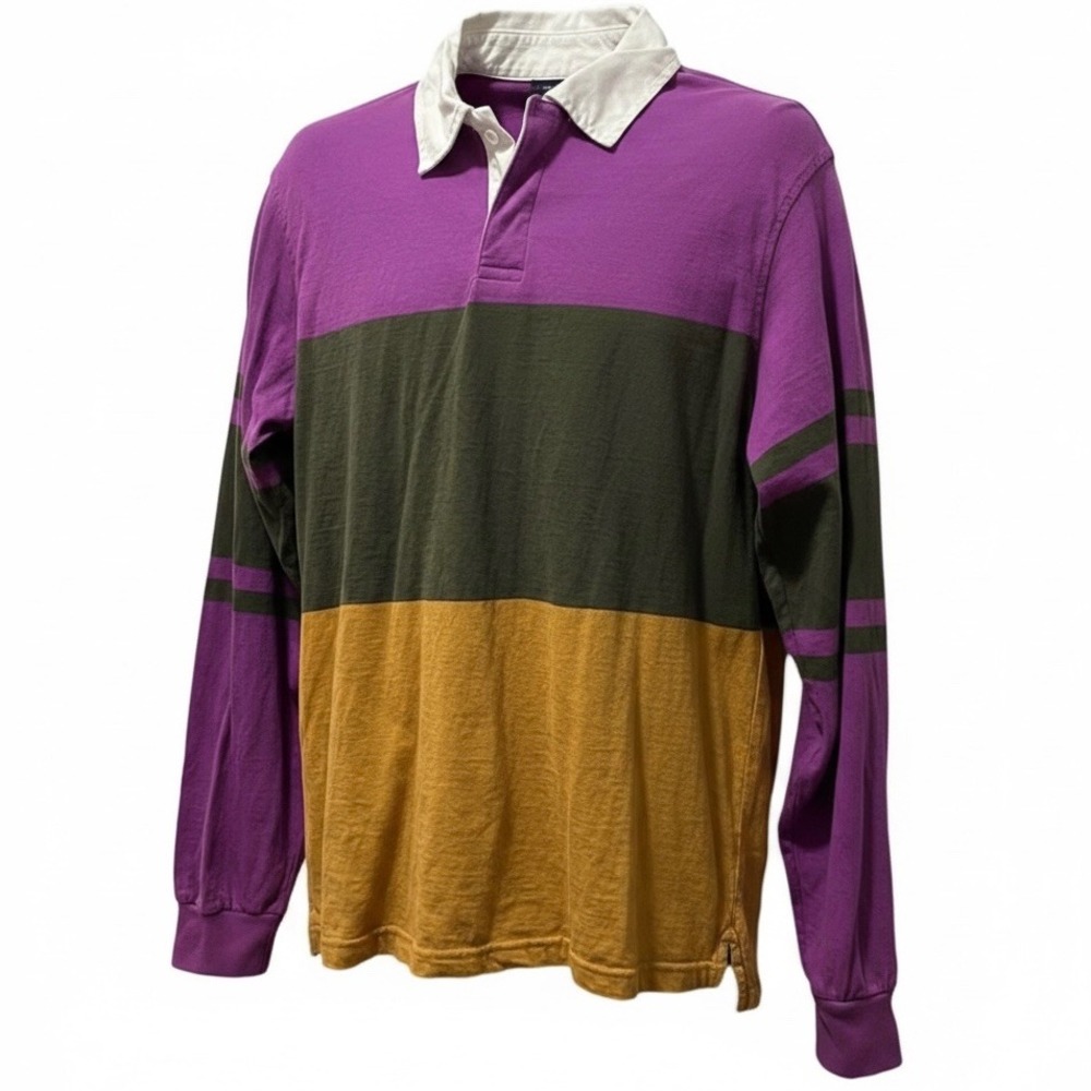 Urban Outfitters Mens Colorblock Rugby Shirt Purple Green Yellow Long Sleeve S